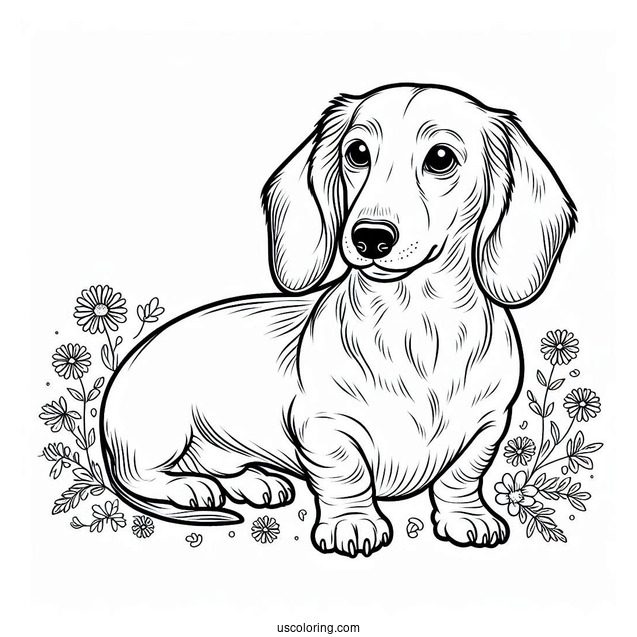 Easy Dachshund Coloring Page For Kids