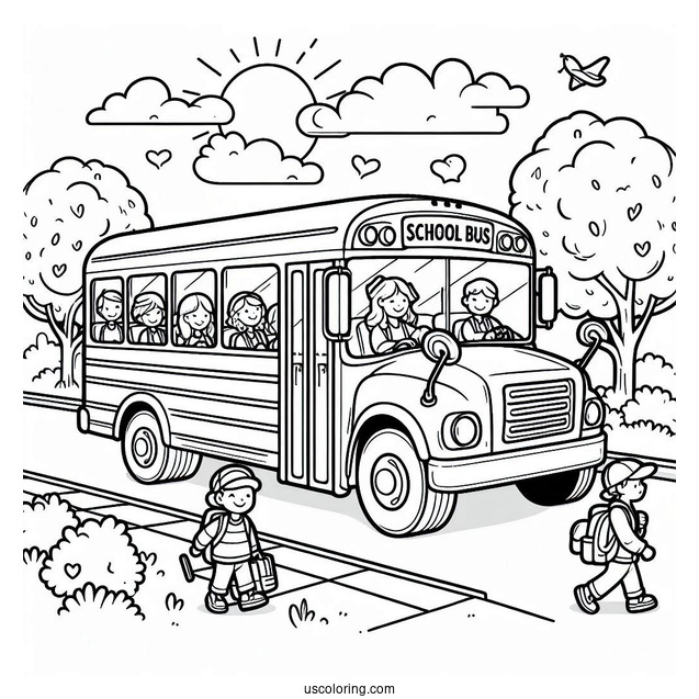School Bus Dropping Students Off At School