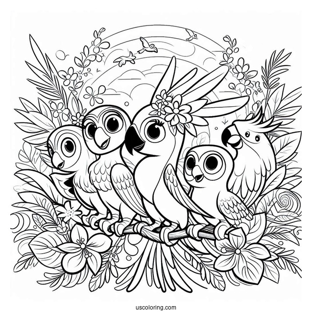 Blue, Jewel, Luiz, Rafael, Nigel, And Nic Coloring Sheet