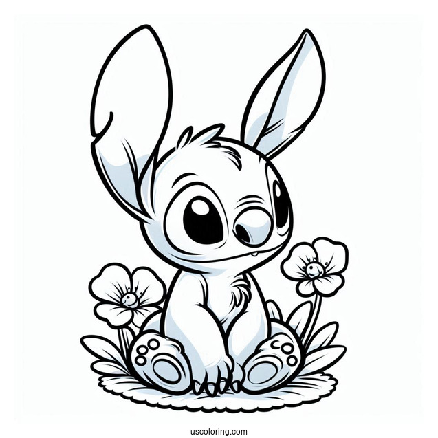Easter Bunny Coloring Page Of Stitch Wearing Bunny Ears