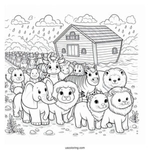 Animals Lining Up To Go To Noah's Ark Coloring Page