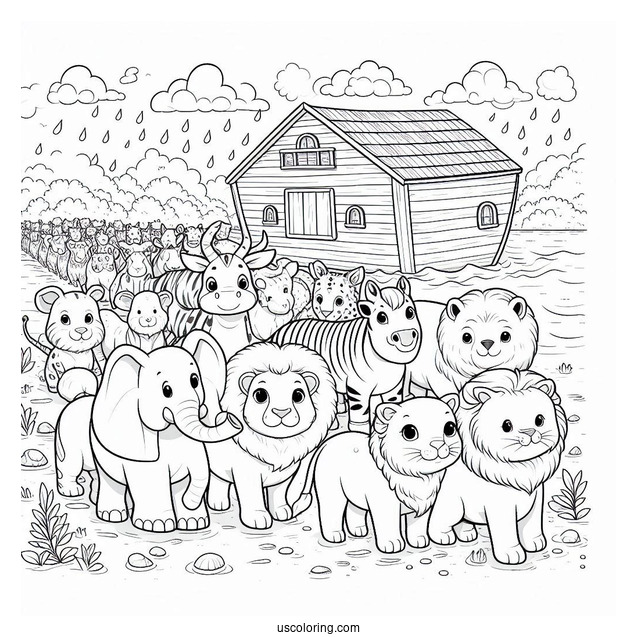 Animals Lining Up To Go To Noah's Ark Coloring Page