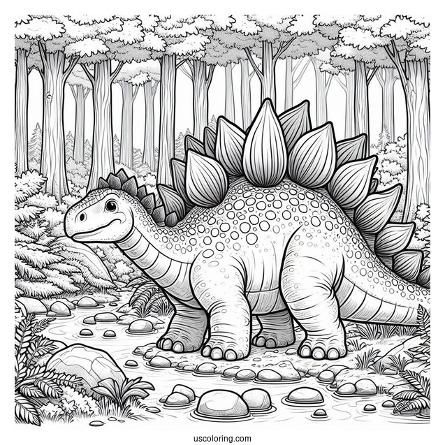 Realistic Stegosaurus Coloring Page In The Forest