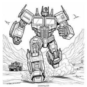 Optimus Prime Coloring Page Running In The Desert