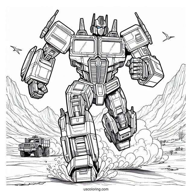 Optimus Prime Coloring Page Running In The Desert
