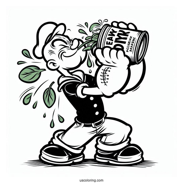 Popeye Coloring Page Squeezing Spinach Out Of Can