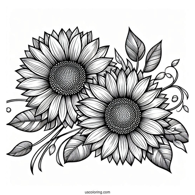 Flower Coloring Pages Of Two Large Sunflowers