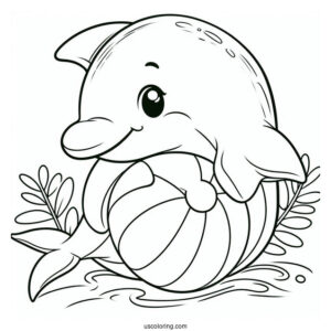 Dolphin Playing With Ball Coloring Sheet