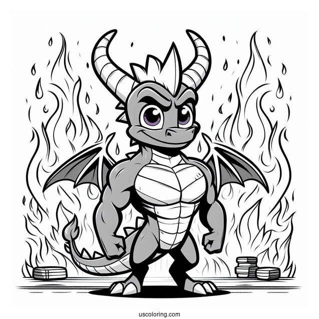 Muscular Sypro Coloring Page Standing In Front Of Flames