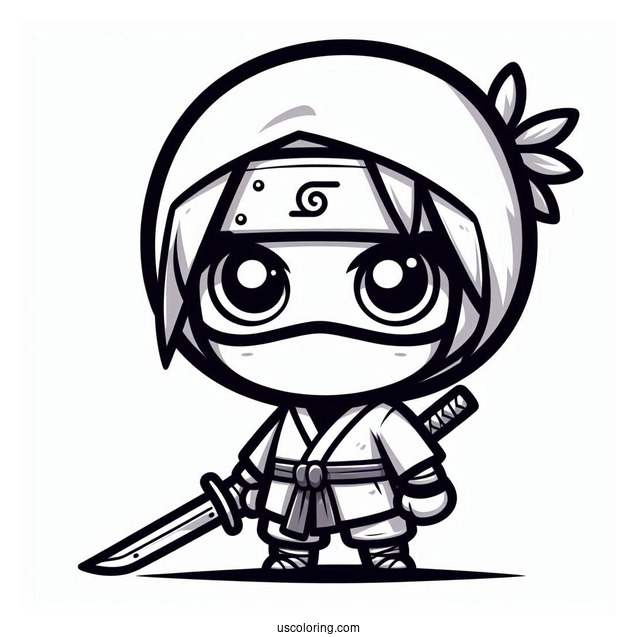 Serious Chibi Ninja With A Blade Coloring Sheet For Preschoolers