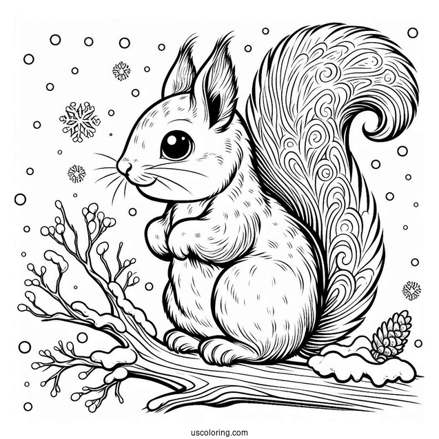 Adult Squirrel Coloring Page Wearing Scar In Winter