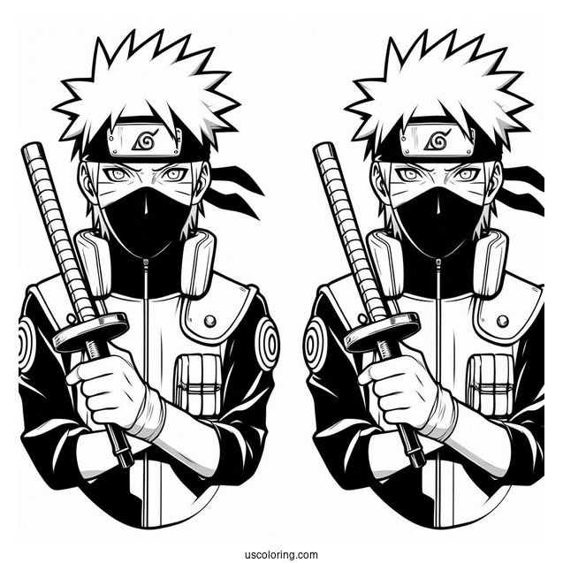 Naruto Coloring Page of Hatake Kakashi Holding Kunai