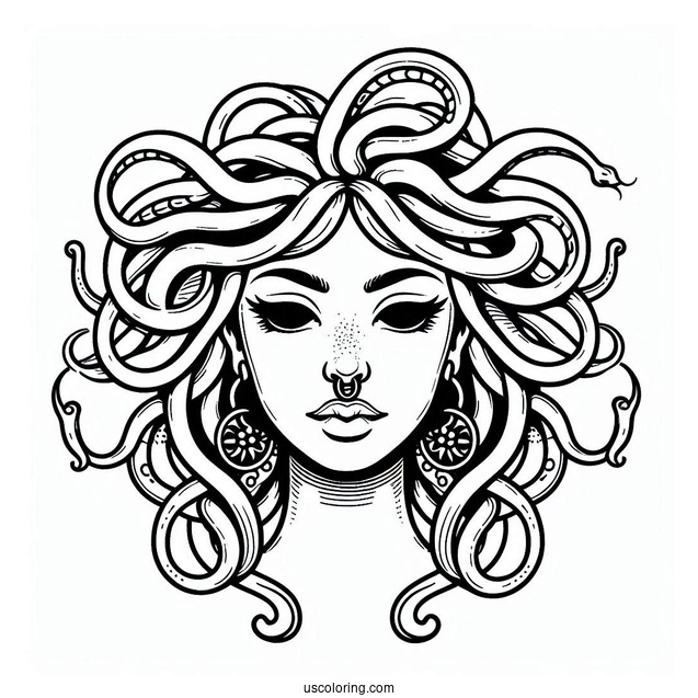 Realistic Medusa Coloring Page With Nose Ring