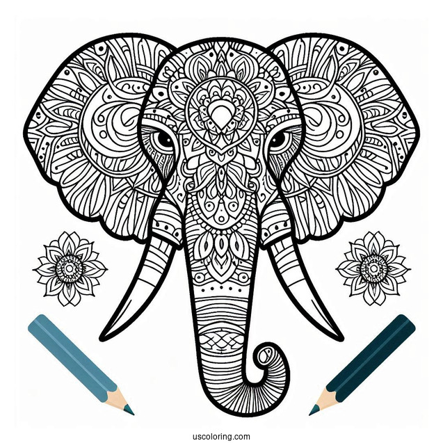 Detailed Mandala Elephant To Color With Tusks