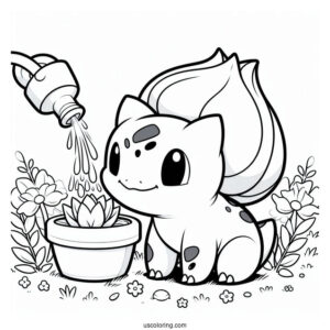 Bulbasaur Coloring Page Watering Flowers