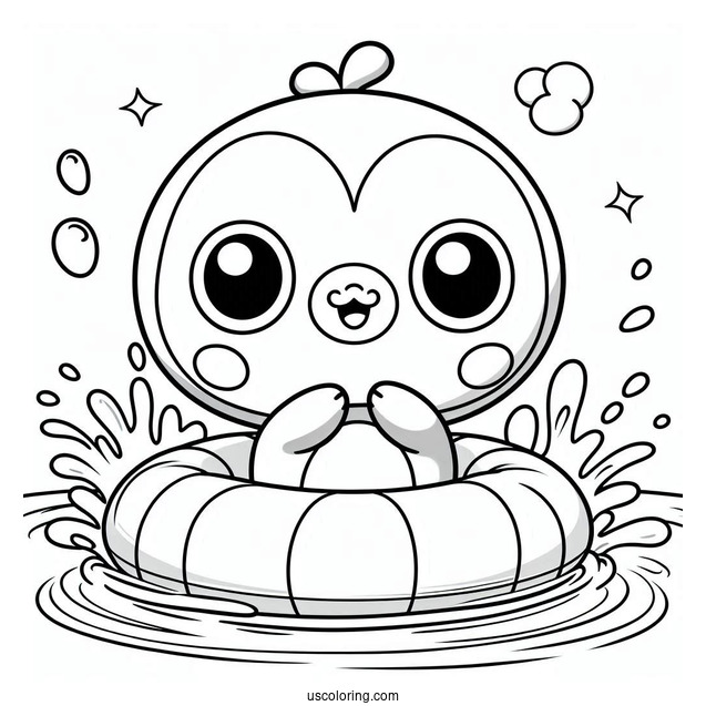 Cute Pororo Coloring Page And Crong Splashing In Swimming Pool