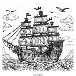 Large Pirate Coloring Page Ship At Sea
