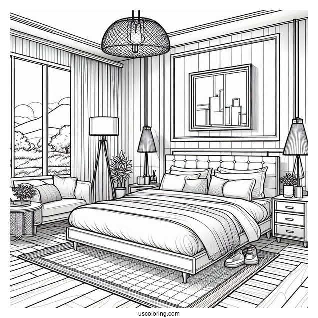 Sleek Modern Bedroom Coloring Page