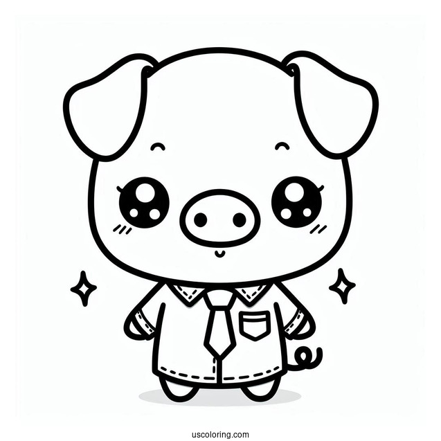 Simple Kawaii Pig Wearing A Shirt Coloring Sheet For Preschoolers