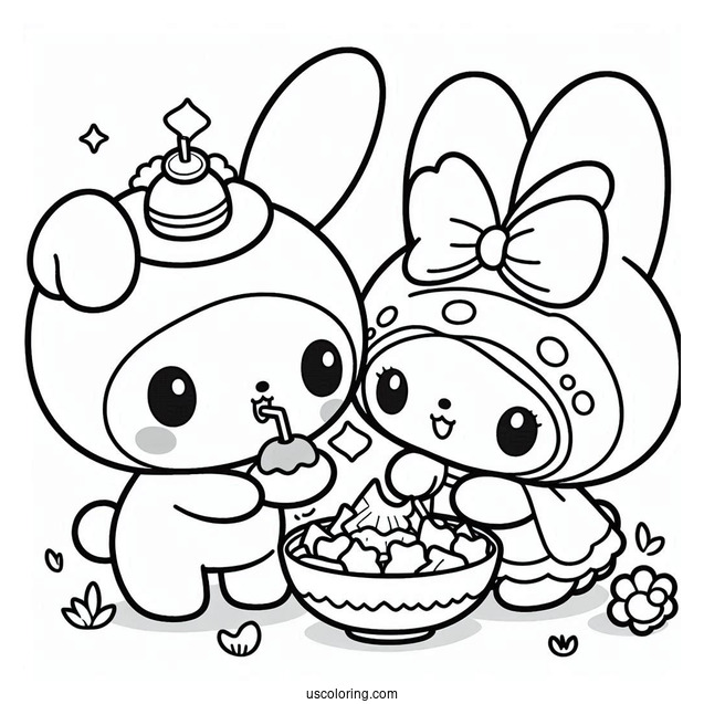 My Melody Coloring Page Feeding Zou Chips