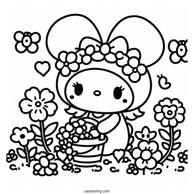 Sanrio Coloring Pages Of My Melody Picking Flowers