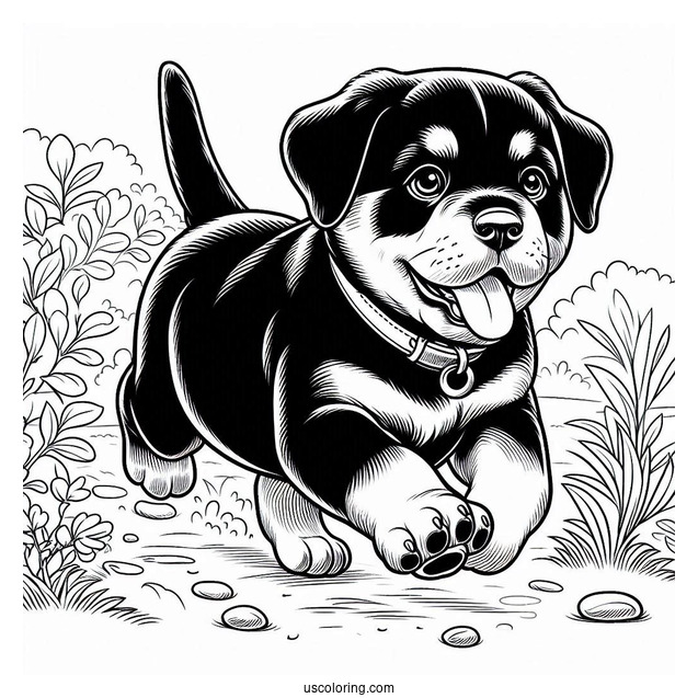 Rottweiler Puppy Running In Backyard