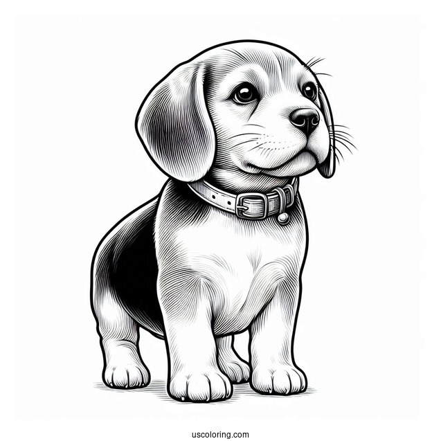 Coloring Page Of Realistic Beagle Puppy With Collar