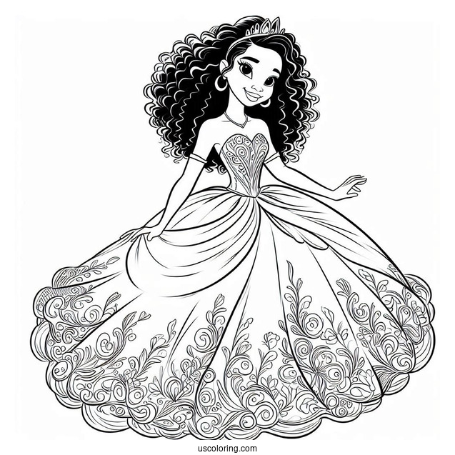 Princess Tiana In Ball Gown Coloring In For Kids