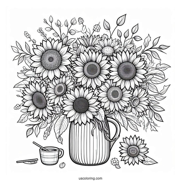 Bouquet Of Sunflowers Coloring In