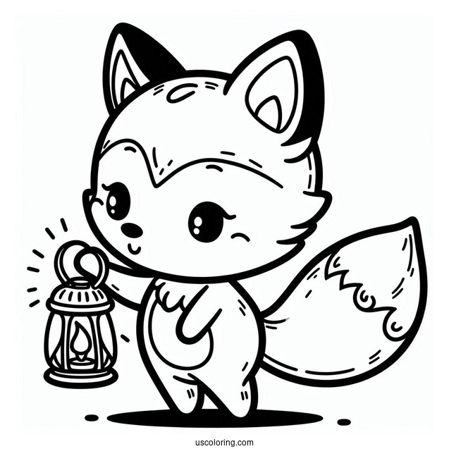 Cartoon Fox Coloring Page Holding A Lamp By The Mouth For Kids