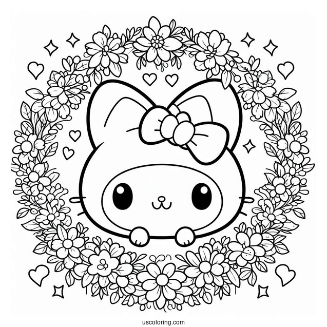 My Melody Coloring Page Making Flower Wreaths With Pompompurin