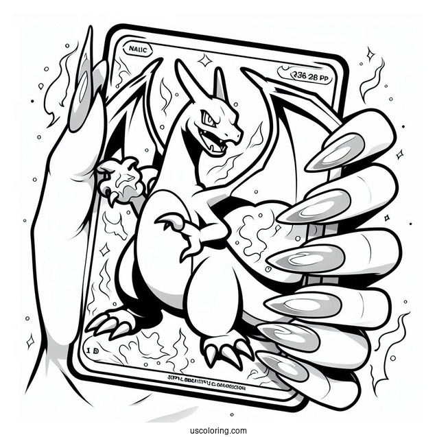 Dark Charizard Nail Flick Pokemon Card Coloring Page