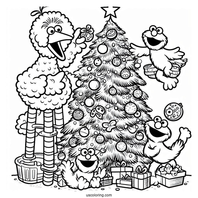 Big Bird, Elmo, Cookie Monster, And Friends Decorating Christmas Tree