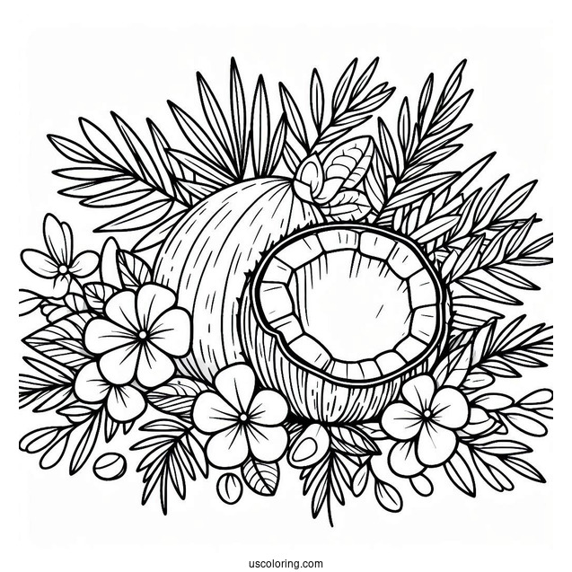 Full Page Flowers And Coconut Coloring Page