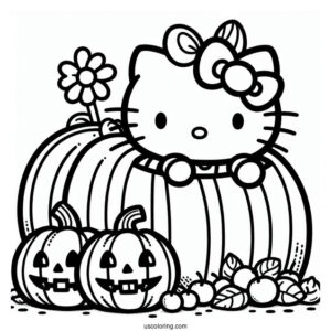 Pumpkin Coloring Page Of Easy Hello Kitty Inside A Jack O Lantern For Preschoolers