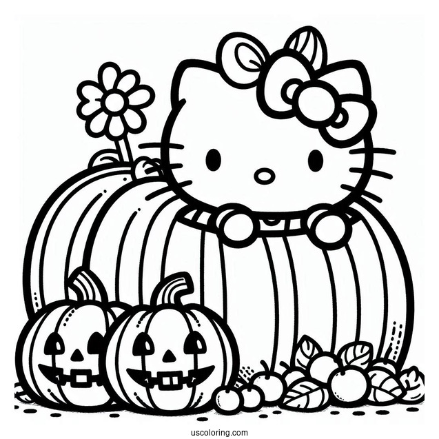Pumpkin Coloring Page Of Easy Hello Kitty Inside A Jack O Lantern For Preschoolers
