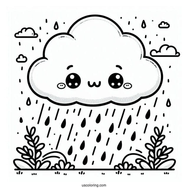 Cartoon Cloud And Rain Coloring Page
