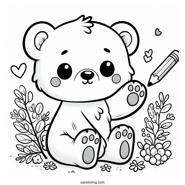 Cute Baby Polar Bear With Paw Up