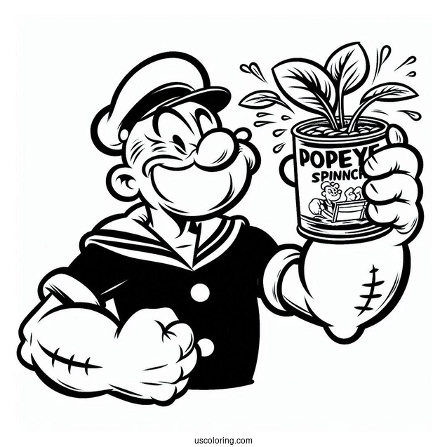 Popeye Coloring Page Squeezing Spinach Out Of Can