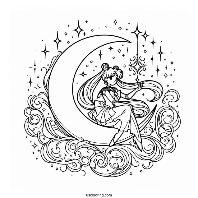 Easy Coloring Page Of Sailor Moon On Crescent Moon
