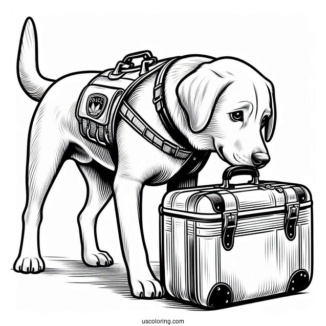 Labrador K-9 Police Dog Sniffing Luggage