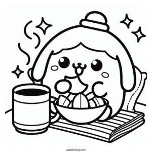 Pompompurin Eating Chips At Home Coloring Sheet