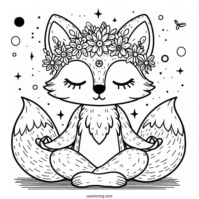 Meditating Fox With A Flower Crown