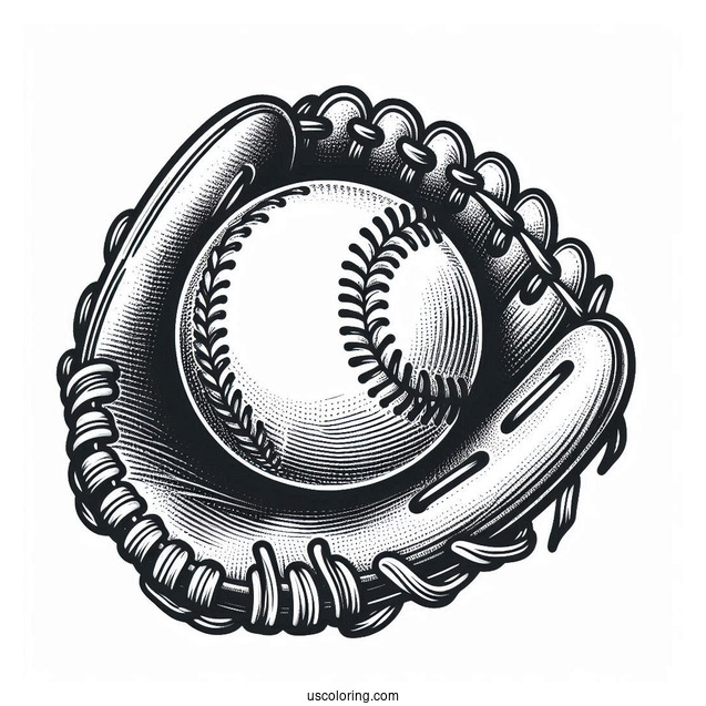 Classic Baseball Coloring Page Of Mitt with Ball