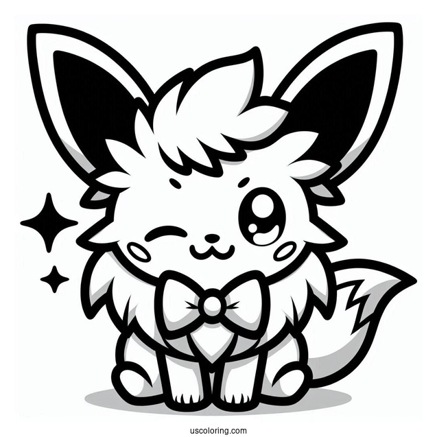Kawaii Jolteon Coloring Page With Bowtie Winking For Preschoolers