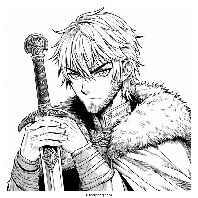 Manga Coloring Page Of Vinland Saga Thorfinn Holding Dagger