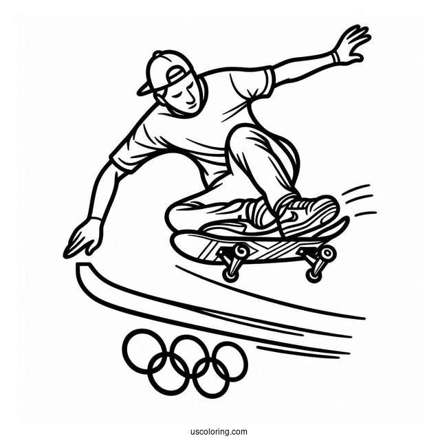 Professional Skateboarding Doing A Trick In The Olympics Coloring Page