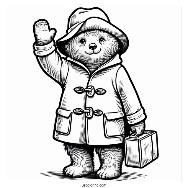 Paddington Coloring Page Waving His Hand