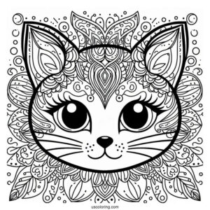 Cat Face Mandala Coloring In