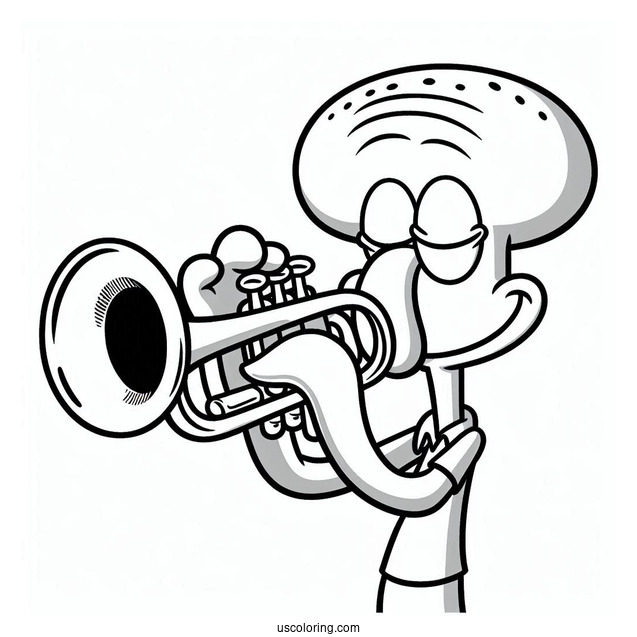 Squidward Coloring Page Playing Trumpet